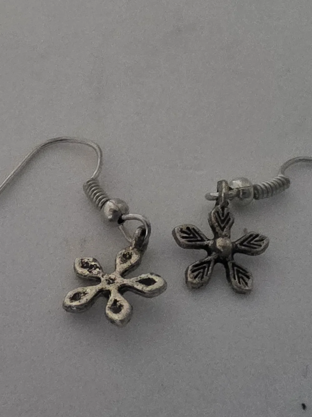 Silver Floral Drop Earrings - Leaf Petal Design
